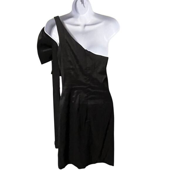 VTG Mac Duggal Couture Sz 6 One Shoulder Bow Cocktail Dress Black Mini Hoco Prom - Picture 4 of 8